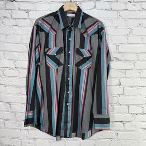 Karman Silver Collection Western Pearl Snap Shirt Men XXL Striped USA Multicolor